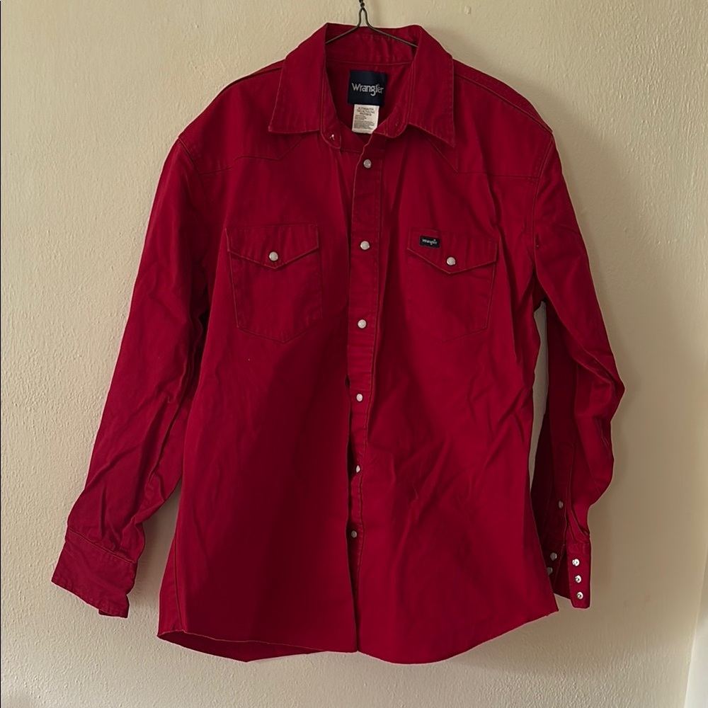 Wrangler Red Casual Button Down Shirt with Long Sleeves